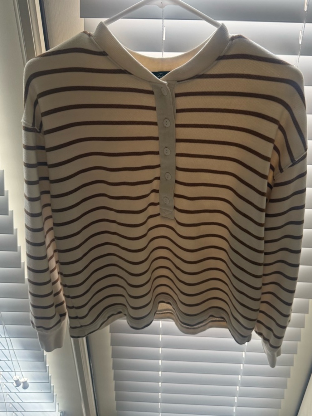 Rails Cream & Brown Striped Henley Top - Picture 5 of 6